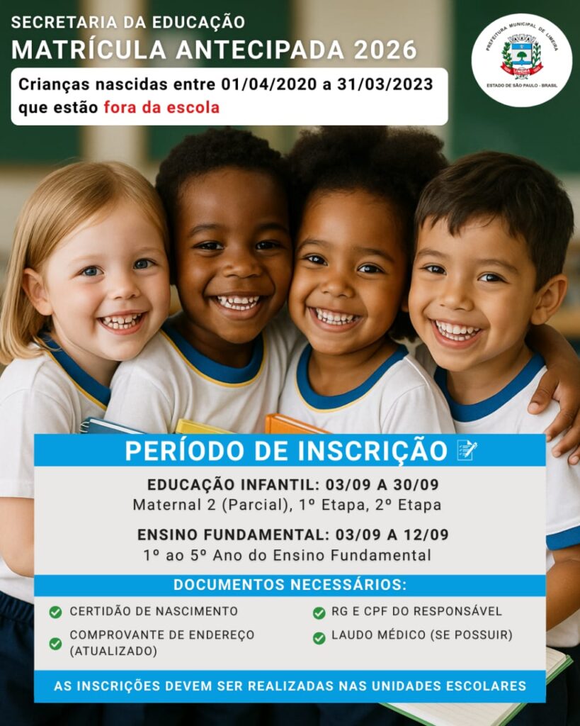 ABERTO O PERÍODO DE MATRÍCULA ANTECIPADA 2026 – PARA ALUNOS QUE ESTÃO FORA DA REDE